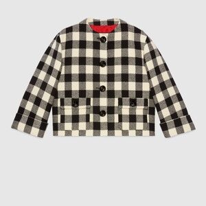 size 46 XL - Gucci Gingham Wool Jacket Check Black White